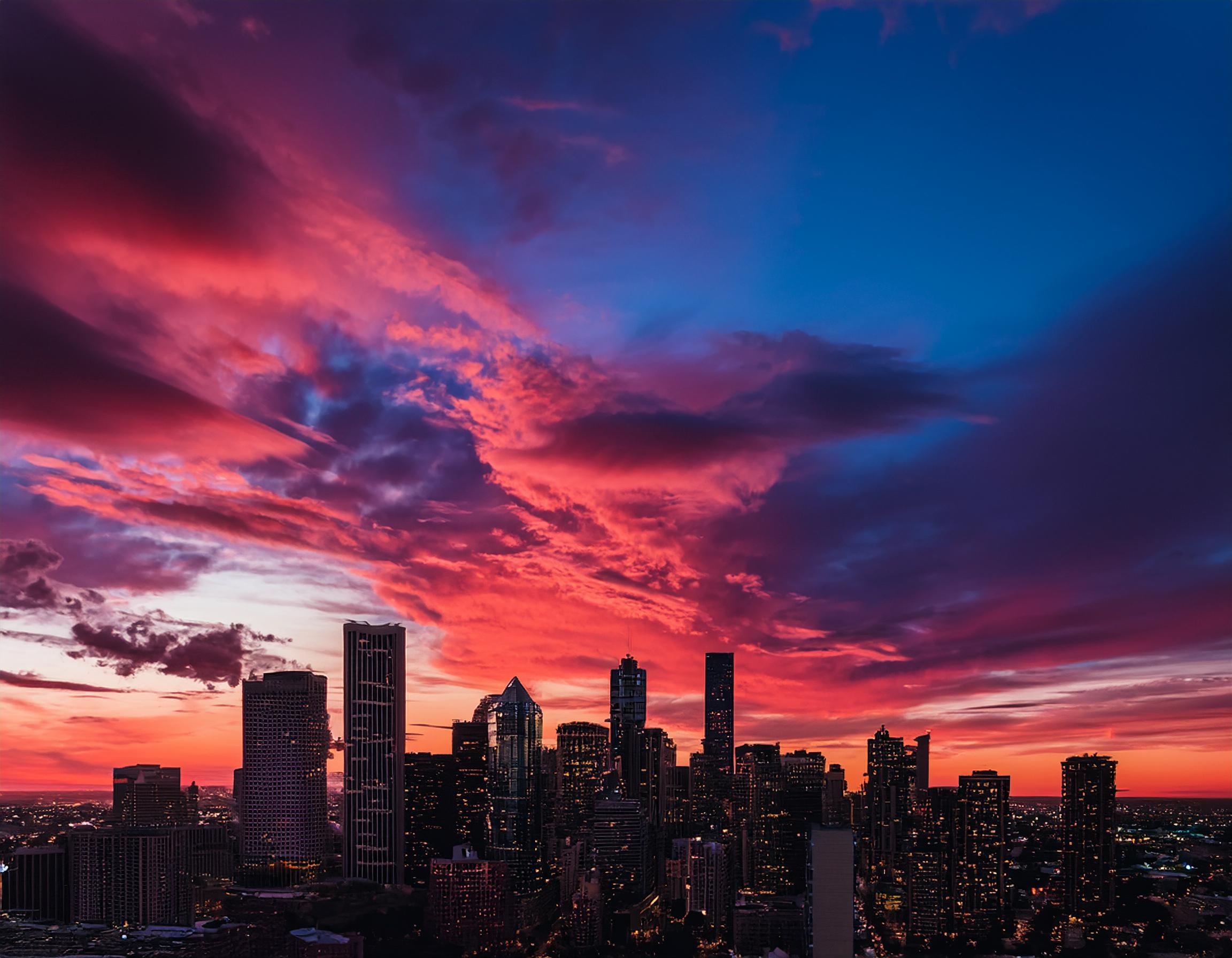 Frankfurt Skyline bei Sonnenaufgang